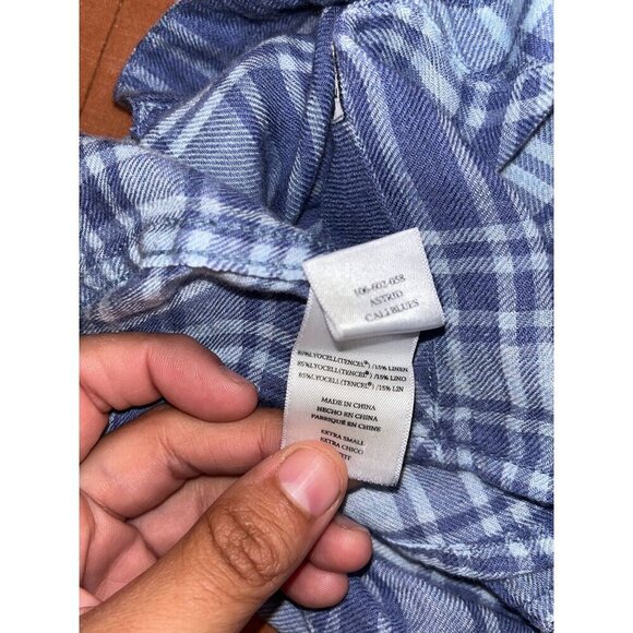 rails sky blue linen blend plaid button down top flowy frayed hem sleeve size XS - Picture 8 of 10